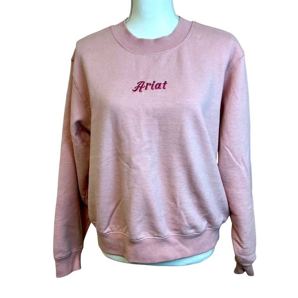 ARIAT Pink Embroidered Logo Sweatshirt‎ Sz XL Cropped Cozy Horses Western Riding